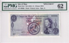 Isle of Man, 1 Pound, 1961, UNC, p25s1, SPECIMEN
PMG 62
Estimate: USD 130-260