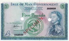 Isle of Man, 5 Pounds, 1961, UNC, p23s3, SPECIMEN
Queen Elizabeth II. Potrait
Estimate: USD 1.500-3.000