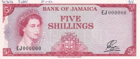 Jamaica, 5 Shillings, 1964, UNC, p51Abs, SPECIMEN
Queen Elizabeth II. Potrait
Estimate: USD 300-600
