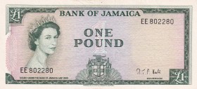 Jamaica, 1 Pound, 1960, AUNC, p51Cc
Portrait of Queen Elizabeth II
Estimate: USD 80-160