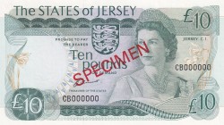 Jersey, 10 Pounds, 1976/1988, UNC(-), p13s, SPECIMEN
Queen Elizabeth II. Potrait
Estimate: USD 25-50