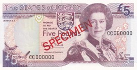 Jersey, 5 Pounds, 1993, UNC, p21s, SPECIMEN
Queen Elizabeth II. Potrait
Estimate: USD 20-40