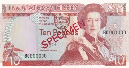 Jersey, 10 Pounds, 1993, UNC, p22s, SPECIMEN
Queen Elizabeth II. Potrait
Estimate: USD 30-60