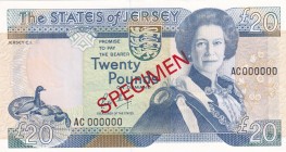 Jersey, 20 Pounds, 1993, UNC, p23s, SPECIMEN
Queen Elizabeth II. Potrait
Estimate: USD 40-80