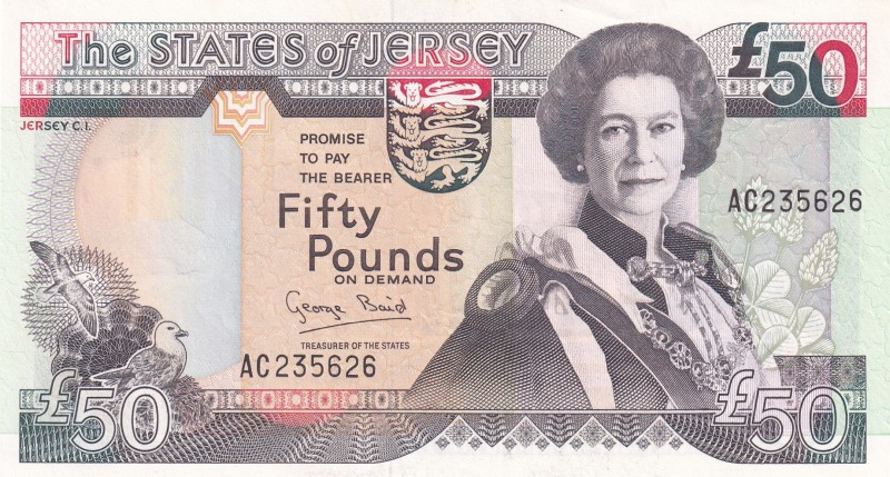 Jersey, 50 Pounds, 1993, UNC, p24a
Portrait of Queen Elizabeth II
Estimate: US...