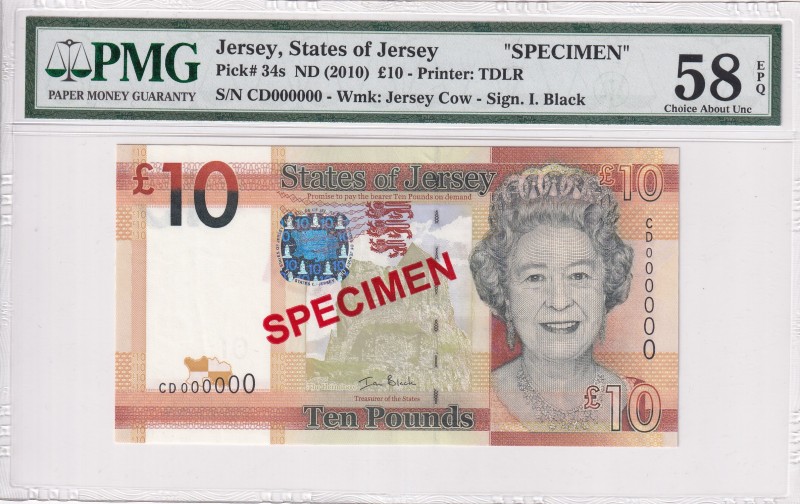 Jersey, 10 Pounds, 2010, AUNC, p34s, SPECIMEN
Queen Elizabeth II. Potrait
Esti...