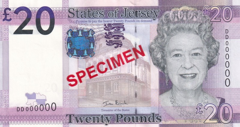 Jersey, 20 Pounds, 2010, UNC, p35s, SPECIMEN
Queen Elizabeth II. Potrait
Estim...