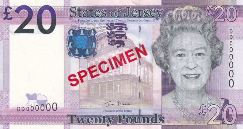 Jersey, 20 Pounds, 2010, UNC, p35s, SPECIMEN
Queen Elizabeth II. Potrait
Estim...