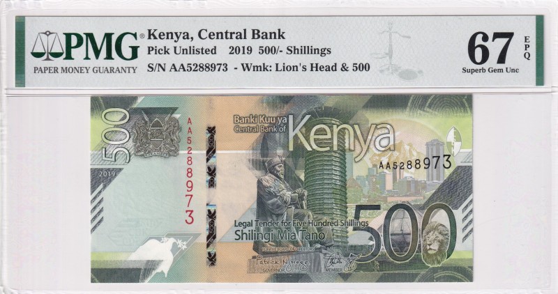 Kenya, 500 Shillings, 2019, UNC, pNew
PMG 67 EPQ, High condition
Estimate: USD...