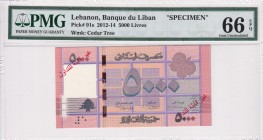 Lebanon, 5.000 Livres, 2014, UNC, p91s, SPECIMEN
PMG 66 EPQ
Estimate: USD 200-400