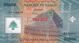 Lebanon, 50.000 Livres, 2014, UNC, p97
Commemorative and Polymer Banknote
Estimate: USD 60-120