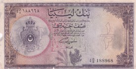 Libya, 1/2 Pound, 1955, VF, p19a
There are openings and tears
Estimate: USD 35-70