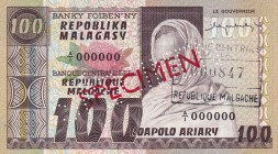 Madagascar, 100 Francs, 1974, UNC, p63s, SPECIMEN
Estimate: USD 60-120