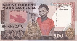 Madagascar, 500 Francs = 100 Ariary, 1983/1987, UNC, p67b
