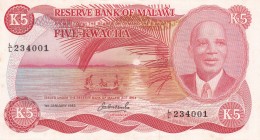Malawi, 5 Kwacha, 1983, UNC, p15e
Slightly stained
Estimate: USD 50-100