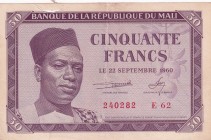 Mali, 50 Francs, 1960, XF(+), p1
There is a rupture and tear on the upper left border.
Estimate: USD 40-80