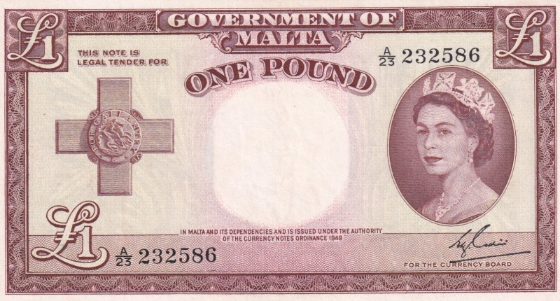 Malta, 1 Pound, 1949, UNC, p23b
Portrait of Queen Elizabeth II
Estimate: USD 1...
