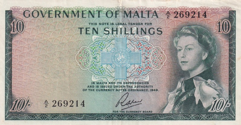 Malta, 10 Shillings, 1963, XF, p25a
Queen Elizabeth II. Potrait
Estimate: USD ...