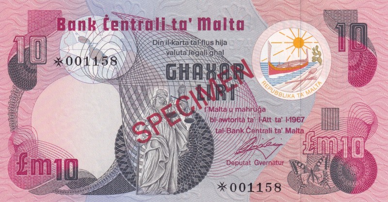 Malta, 10 Liri, 1967, UNC, pCS1, SPECIMEN
Collector Series
Estimate: USD 70-14...