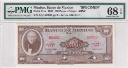 Mexico, 100 Pesos, 1963, UNC, p61bs, SPECIMEN
PMG 68 EPQ
Estimate: USD 90-180