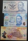 Mexico, 20-20-100 Pesos, 2006/2010, UNC, p116f; p122v; p128c, (Total 3 banknotes)
Polymer plastics banknote
Estimate: USD 30-60