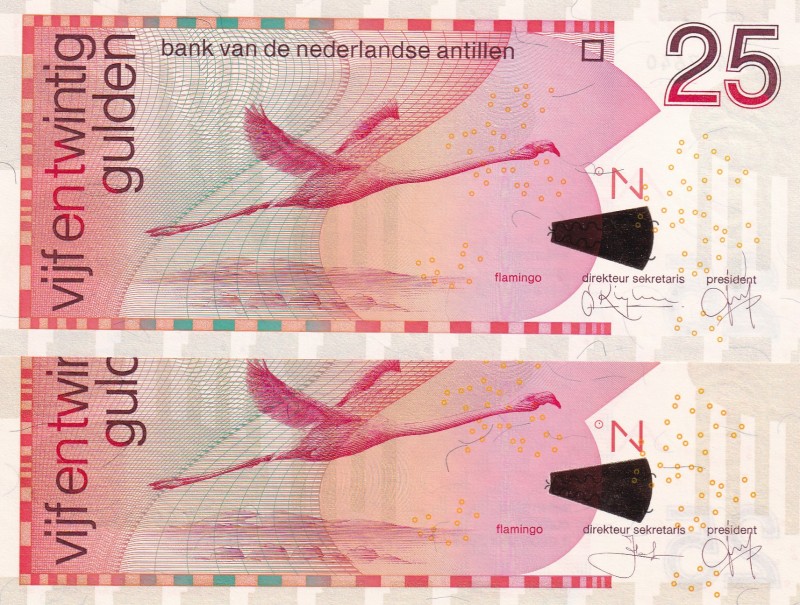 Netherlands Antilles, 25 Gulden, 1998/2003, UNC, p29a; p29c, (Total 2 banknotes)...