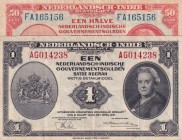Netherlands Indies, 50 Cents-1 Gulden, 1943, XF(-), p110; p111, (Total 2 banknotes)
Estimate: USD 15-30