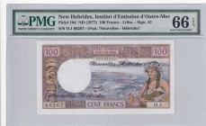 New Hebrides, 100 Francs, 1977, UNC, p18d
PMG 66 EPQ
Estimate: USD 45-90