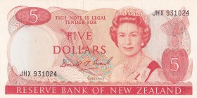New Zealand, 5 Dollars, 1989/1992, XF, p171c
Queen Elizabeth II. Potrait
Estimate: USD 15-30