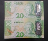 New Zealand, 20 Dollars, 2016, UNC, p193, (Total 2 consecutive banknotes)
Queen Elizabeth II portrait, Polymer plastic banknote
Estimate: USD 50-100