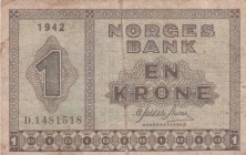 Norway, 1 Krone, 1942, VF, p15
There are stains and openings.
Estimate: USD 15-30