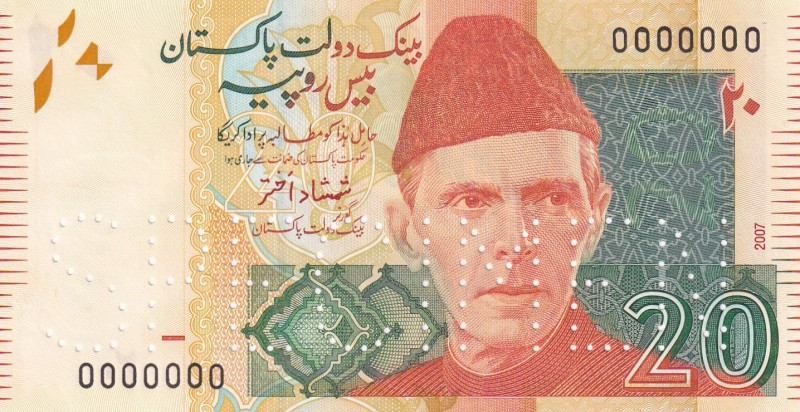 Pakistan, 20 Rupees, 2007, UNC, p55as, SPECIMEN
Estimate: USD 30-60