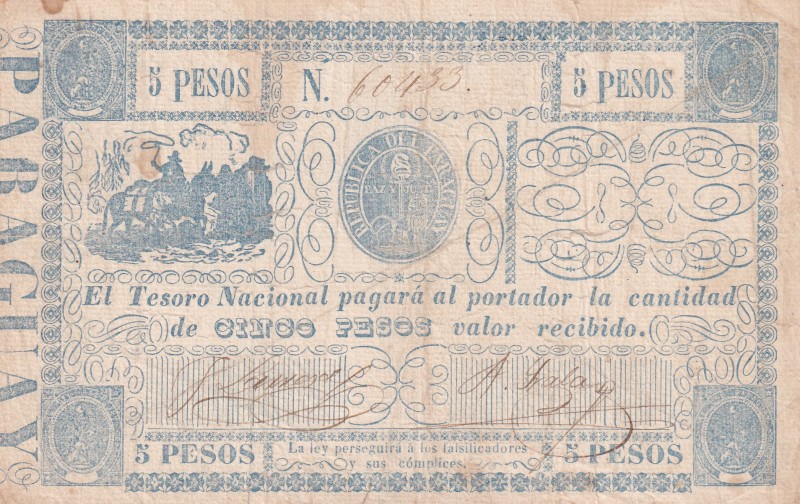 Paraguay, 5 Pesos, 1865, FINE, p25
There are stains and tears.
Estimate: USD 5...