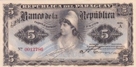Paraguay, 5 Pesos, 1907, UNC, p156
Estimate: USD 40-80