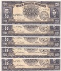 Philippines, 20 Pesos, 1949, UNC, p137d, (Total 5 banknotes)
Estimate: USD 30-60