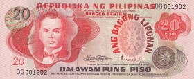 Philippines, 20 Piso, 1970, UNC, p155a
1902 serial number
Estimate: USD 75-150