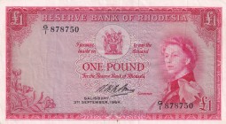 Rhodesia, 1 Pound, 1964, XF(-), p25a
Queen Elizabeth II. Potrait
Estimate: USD 300-600