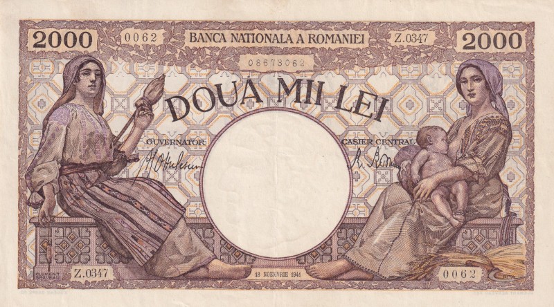 Romania, 2.000 Lei, 1941, XF, p53a
Estimate: USD 20-40