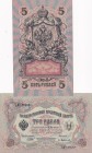 Russia, 3-5 Rubles, 1905/1909, p9; p10, (Total 2 banknotes)
3 Rubles, AUNC(+); 5 Rubles, UNC
Estimate: USD 15-30