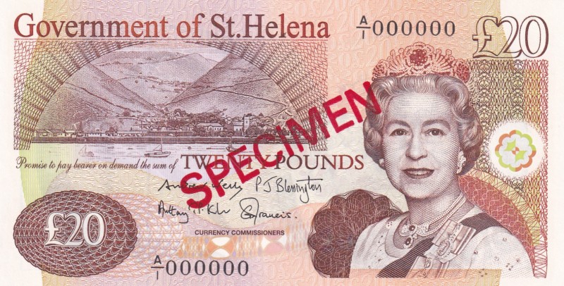 Saint Helena, 20 Pounds, 2012, UNC, p13bs, SPECIMEN
Queen Elizabeth II. Potrait...