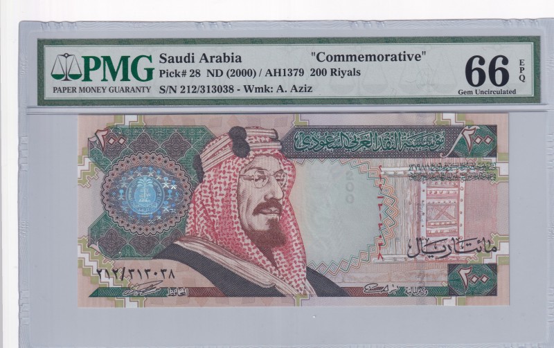 Saudi Arabia, 200 Rials, 2000, UNC, p28
PMG 66 EPQ, Commemorative banknot
Esti...