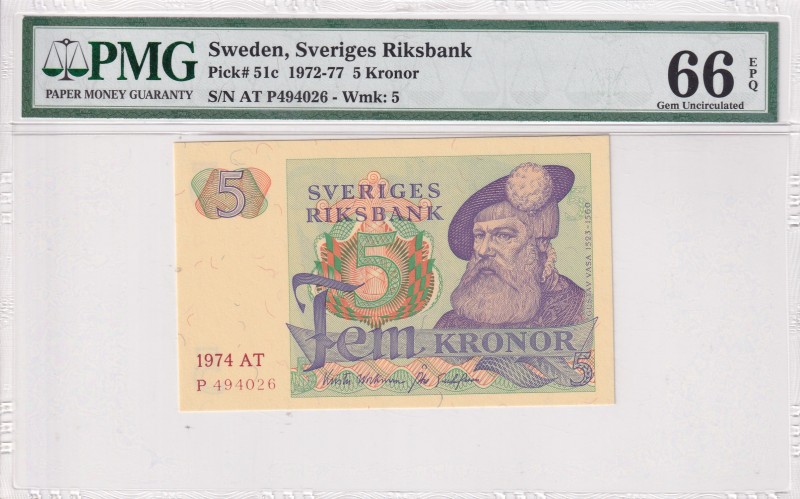 Sweden, 5 Kronor, 1974, UNC, p51c
PMG 66 EPQ
Estimate: USD 25-50