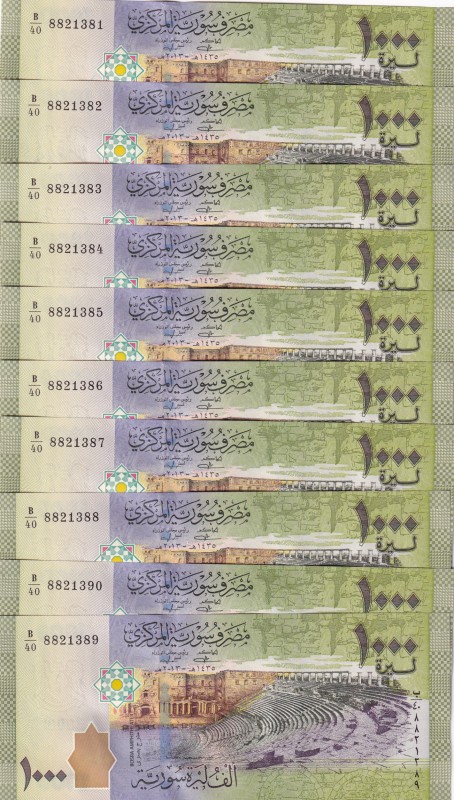 Syria, 1.000 Pounds, 2013, UNC, p116, (Total 10 consecutive banknotes)
Estimate...