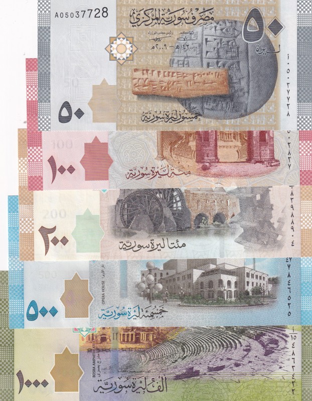 Syria, 50-100-200-500-1.000 Pounds, 2009/2013, UNC, (Total 5 banknotes)
Estimat...