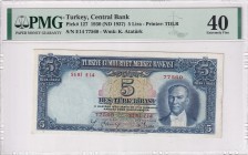Turkey, 5 Lira, 1937, VF, p127, 2. Emisyon, 1. Tertip
PMG 40
Estimate: USD 150-300