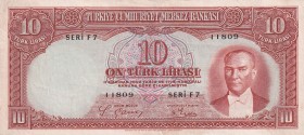 Turkey, 10 Lira, 1938, XF(+), p128, 2. Emisyon, 1. Tertip
There are wear on the edges of the border.
Estimate: USD 500-1000