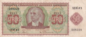 Turkey, 50 Kuruş, 1944, VF(+), p134, 2. Emisyon, 1. Tertip
Estimate: USD 125-250