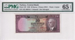 Turkey, 50 Kuruş, 1930, UNC, p133, 2. Emisyon
PMG 65 EPQ
Estimate: USD 200-400
