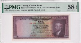 Turkey, 2 1/2 Lira, 1947, AUNC, p140, 3. Emisyon, 1. Tertip
PMG 58 EPQ
Estimate: USD 200-400