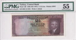 Turkey, 2 1/2 Lira, 1947, AUNC, p140, 3. Emisyon, 1. Tertip
PMG 55
Estimate: USD 200-400